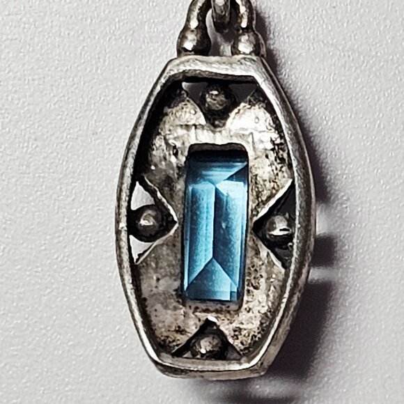 Sterling Silver 925 A Blue Gemstone - Marcasite Pendant Necklace - Picture 6 of 6
